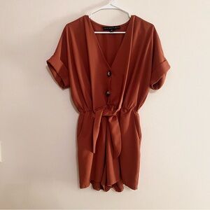 Buckle Rust Colored Short Sleeve Romper